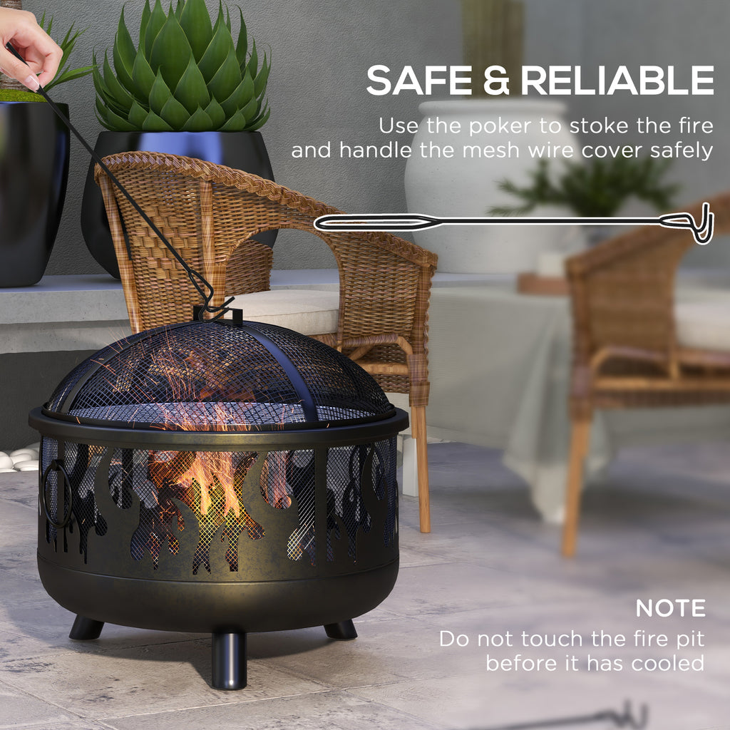 Steel Fire Pit BBQ, With Poker - Black