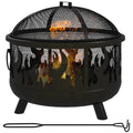 Steel Fire Pit BBQ, With Poker - Black