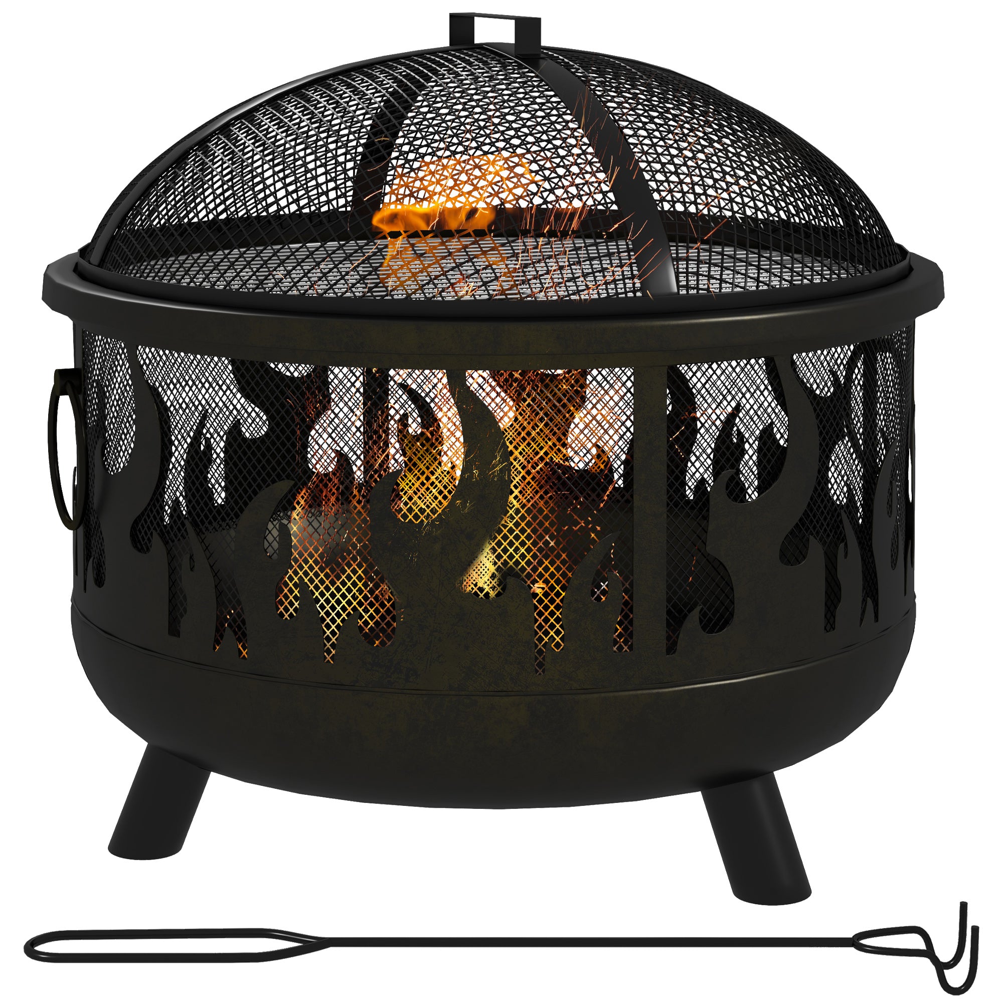 Steel Fire Pit BBQ, With Poker - Black