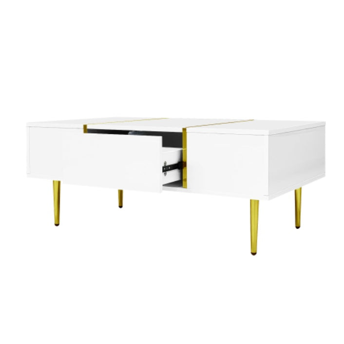 White High-gloss Coffee Table With 2 Drawers