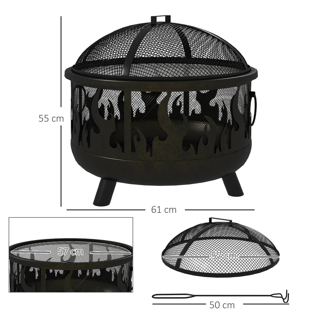 Steel Fire Pit BBQ, With Poker - Black