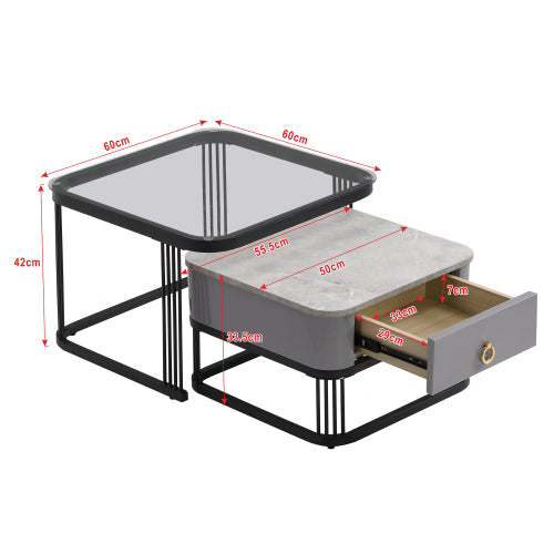 Set Of Two Gloss Marble Nestable Coffee Table With Drawer