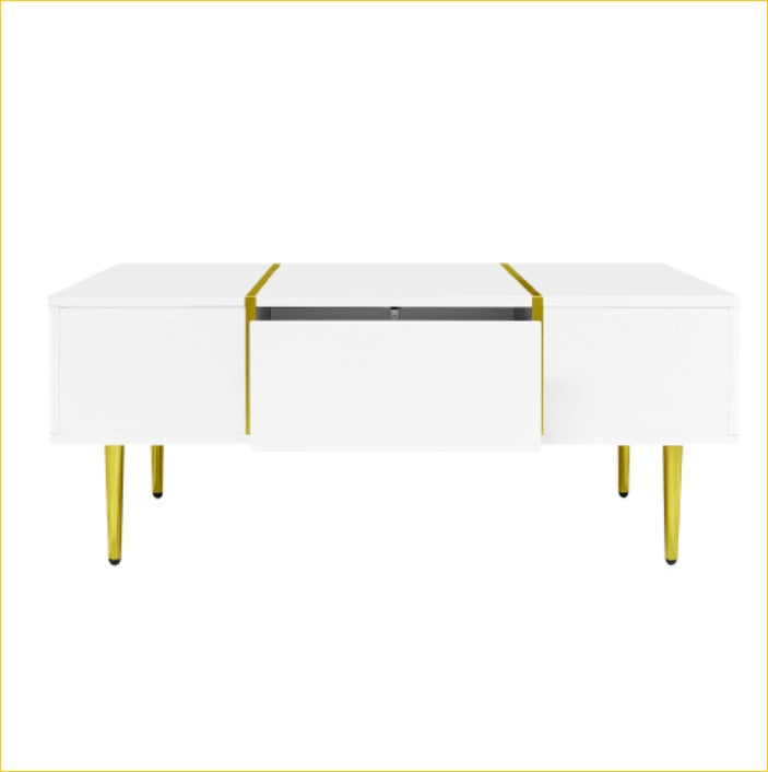 White High-gloss Coffee Table With 2 Drawers