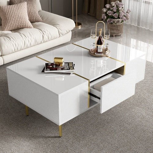 White High-gloss Coffee Table With 2 Drawers
