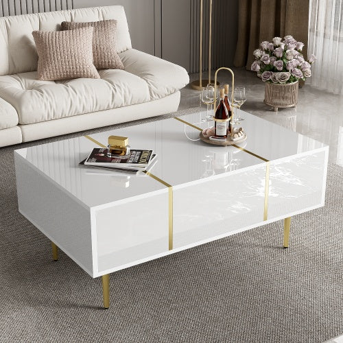 White High-gloss Coffee Table With 2 Drawers